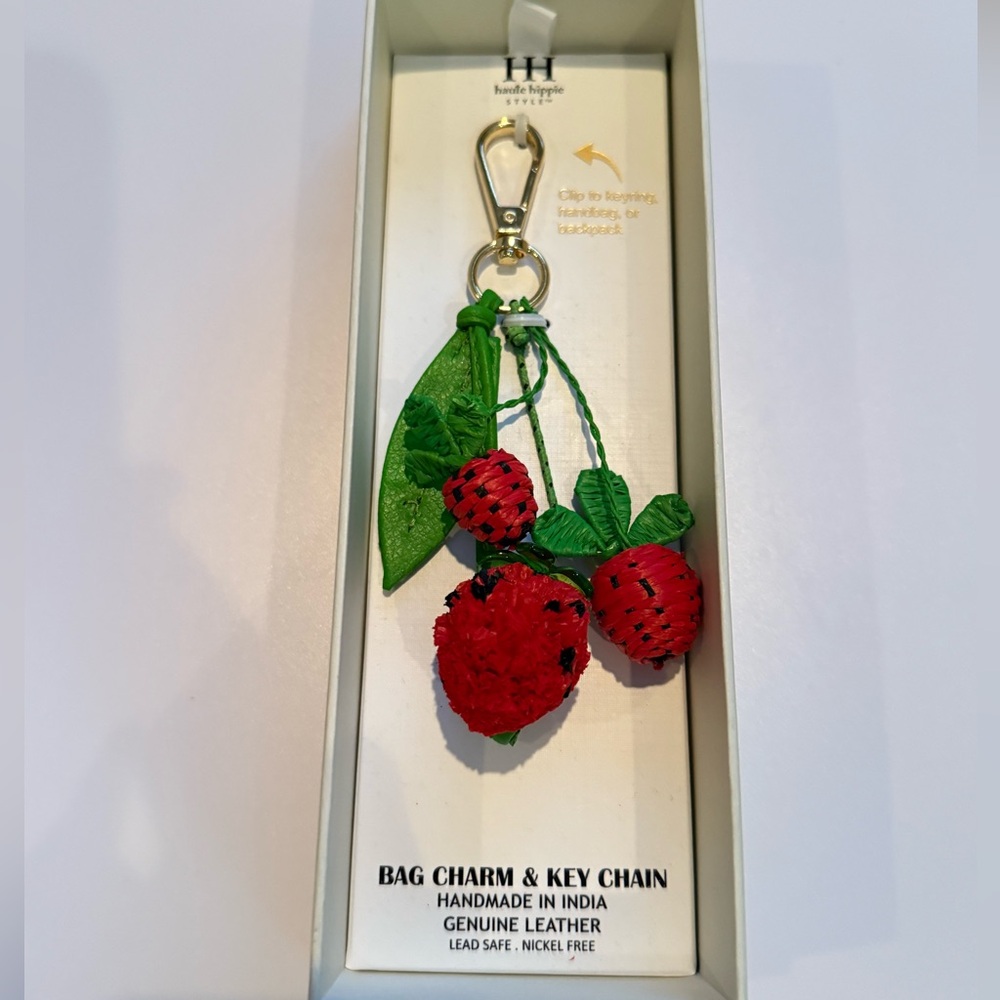 NIB Strawberry keychain/bag charm- handmade in India